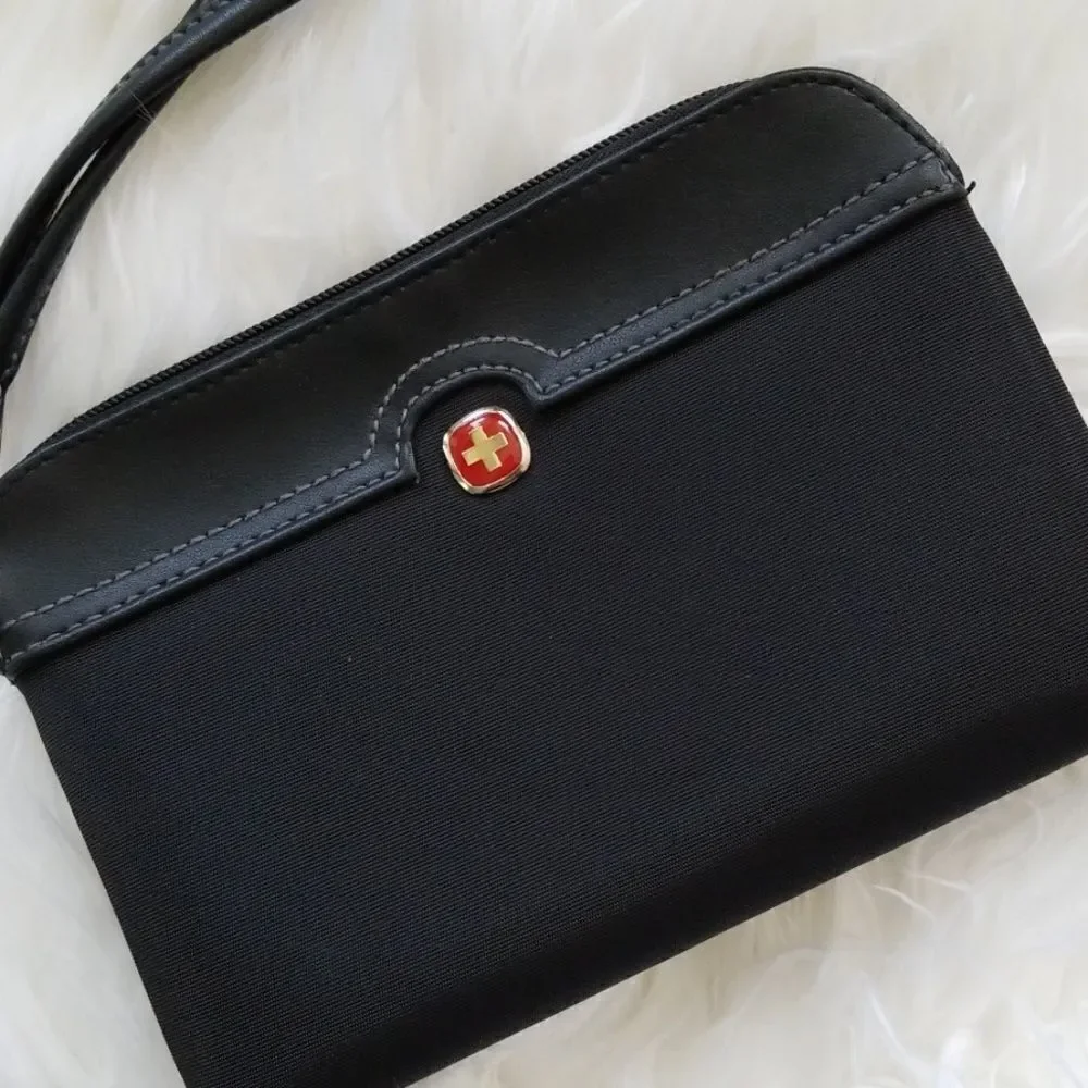 Swiss Wristlet Cosmetic Bag Black Zip Top